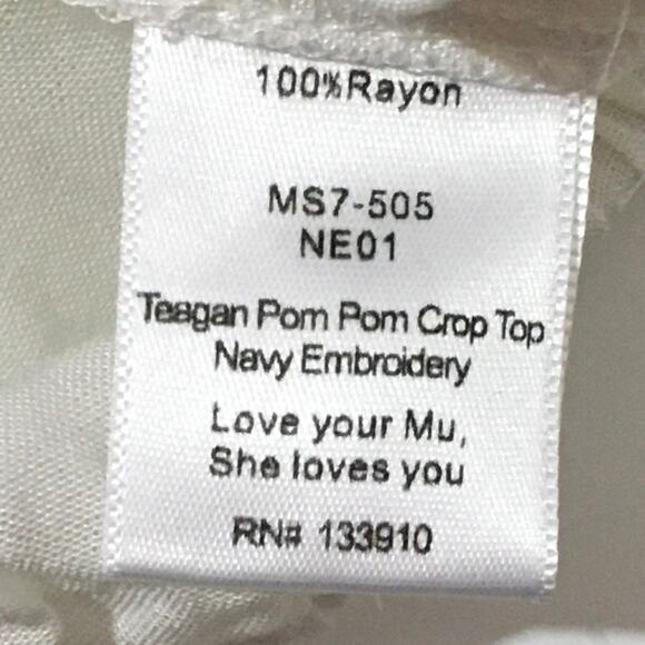 NWT Show Me Your Mumu Teagan Pom Pom Crop Top - Navy Embroidery - Medium - Picture 10 of 11